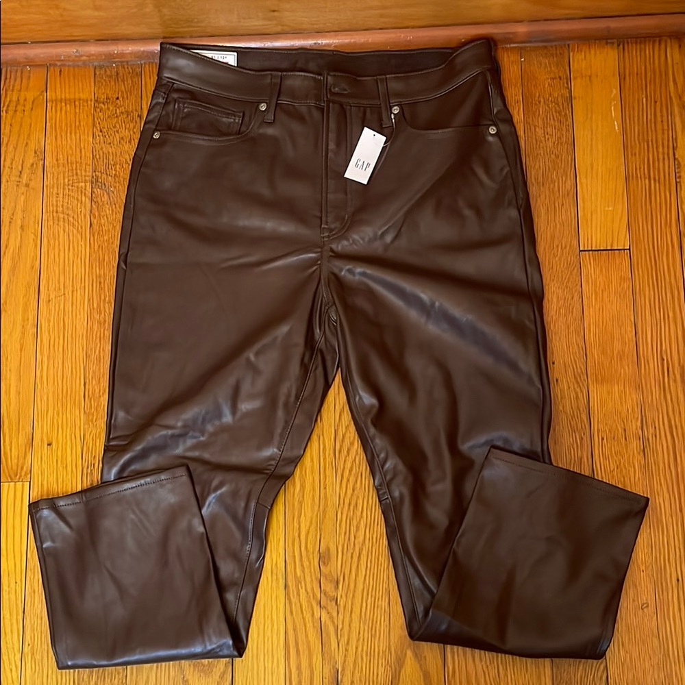 GAP Vintage Slim High Rise Brown Skinny Pants with Leather-Like Sheen